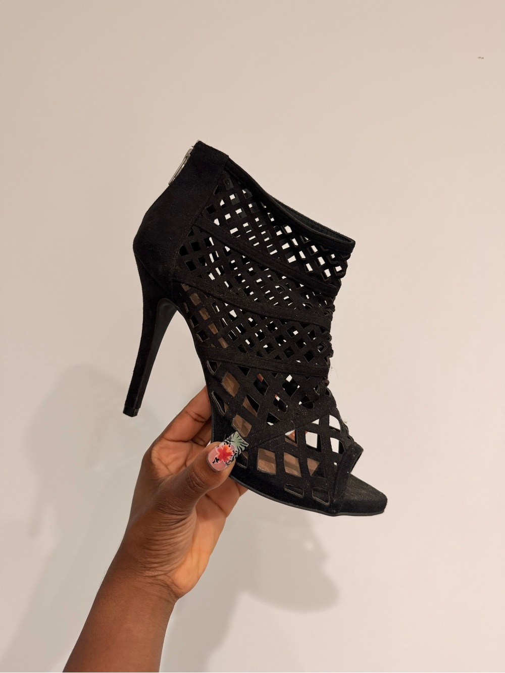 Women's Black Suede High Heel Sandals